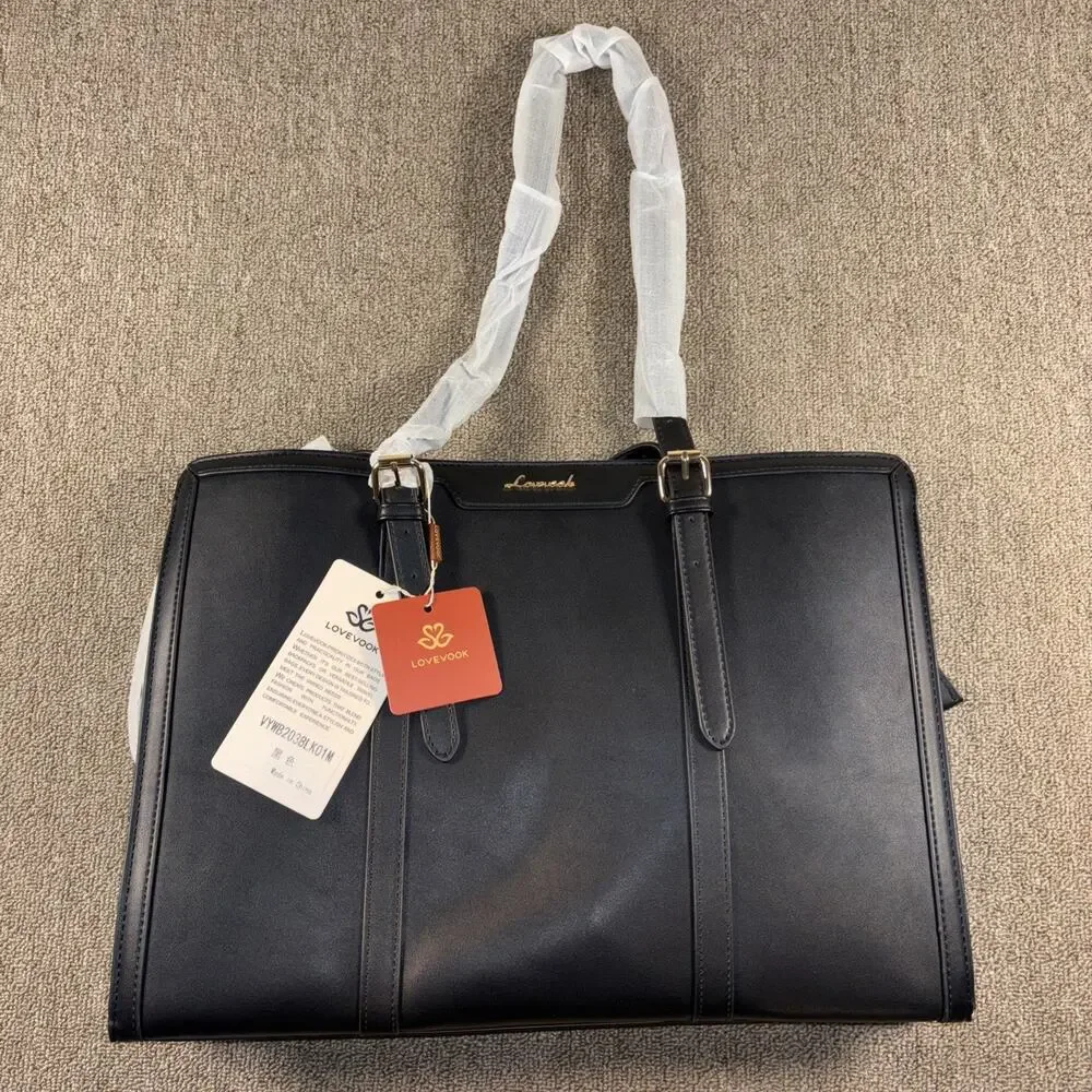 Lovevook Black Leather Satchel Shoulder Bag New With Tags Black Laptop Extra Bag